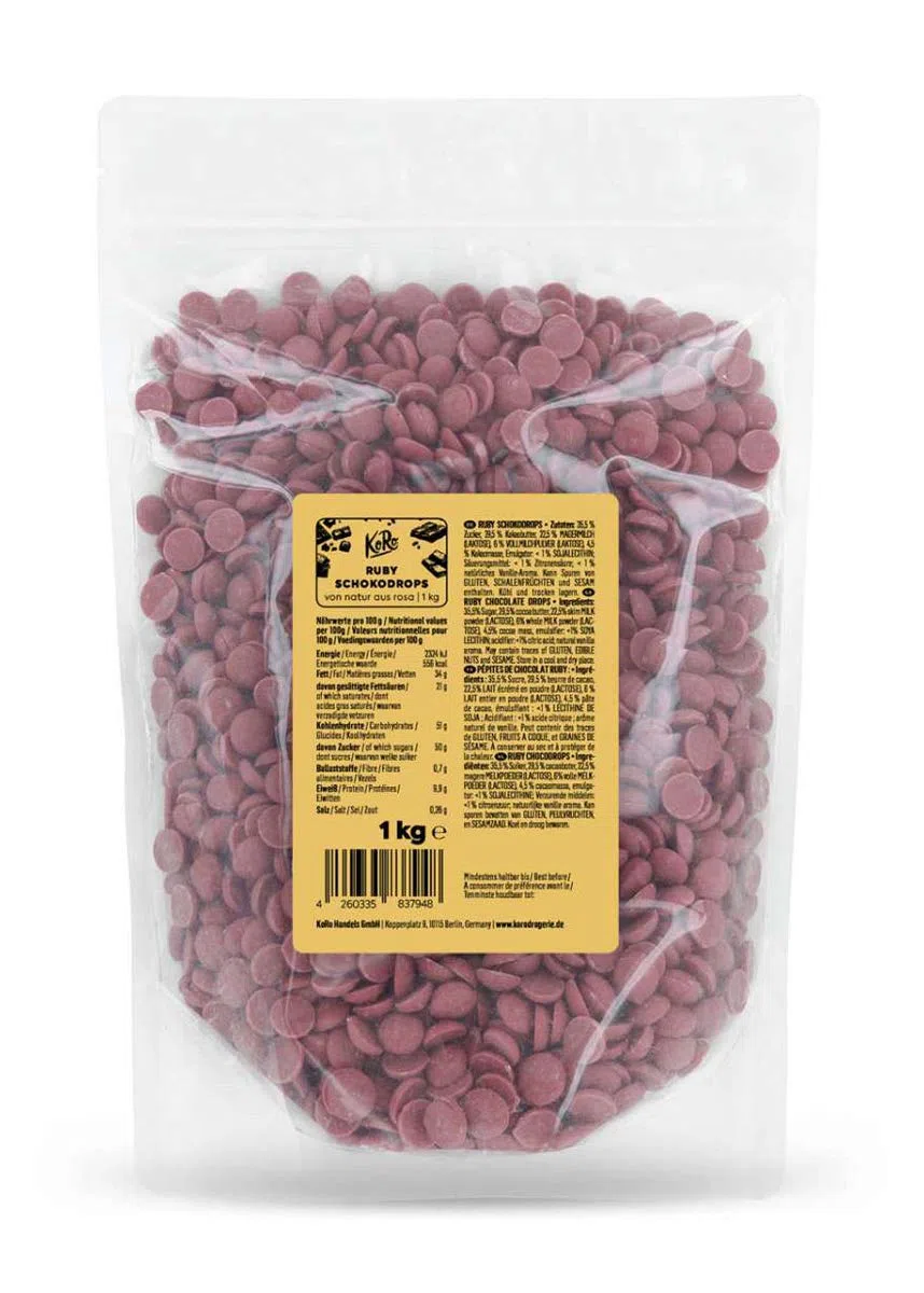 KoRo Ruby Drops 1 kg 34,4% Kakaoanteil Rosa Backzutat
