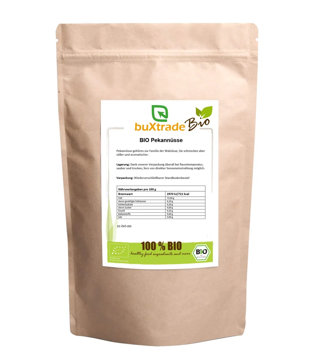 BIO Pekannüsse | unbehandelt | ungesalzen | Pecannus | Buxtrade | Versch. Mengen (2x 500 g)