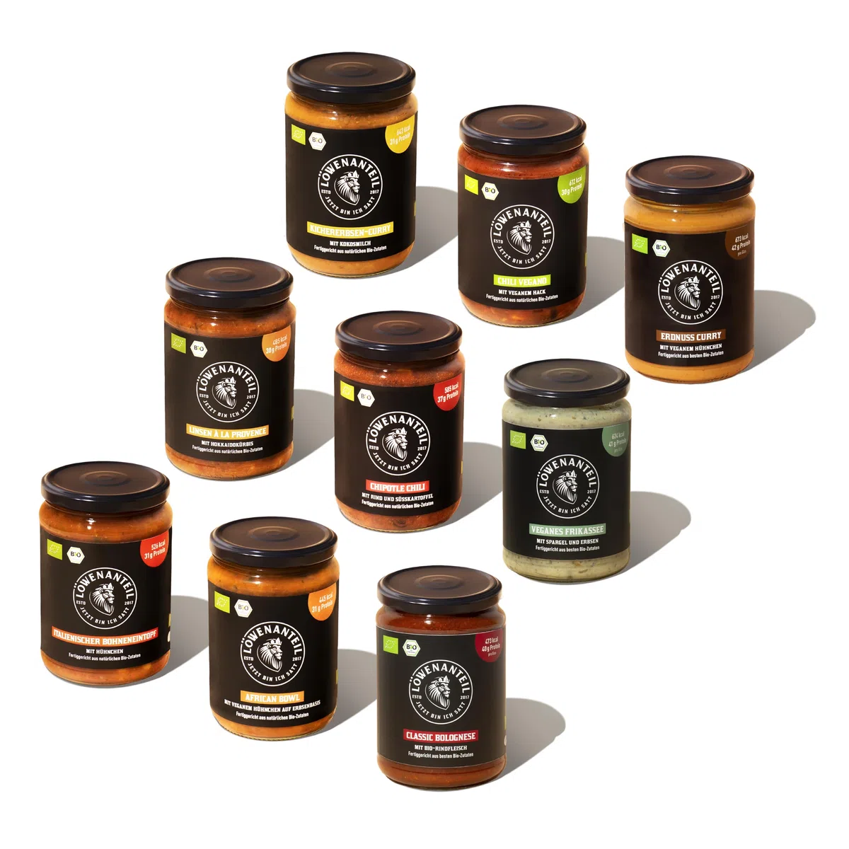 Löwenanteil STARTERBOX 9 proteinreiche Fertiggerichte Bio-Qualität 3 Minuten Ohne Zuckerzusatz
