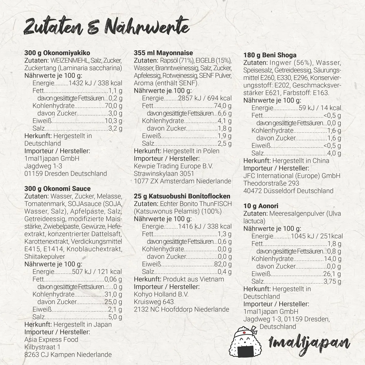 Okonomiyaki Kochset 7-teilig für japanische Pfannkuchen mit Anleitung