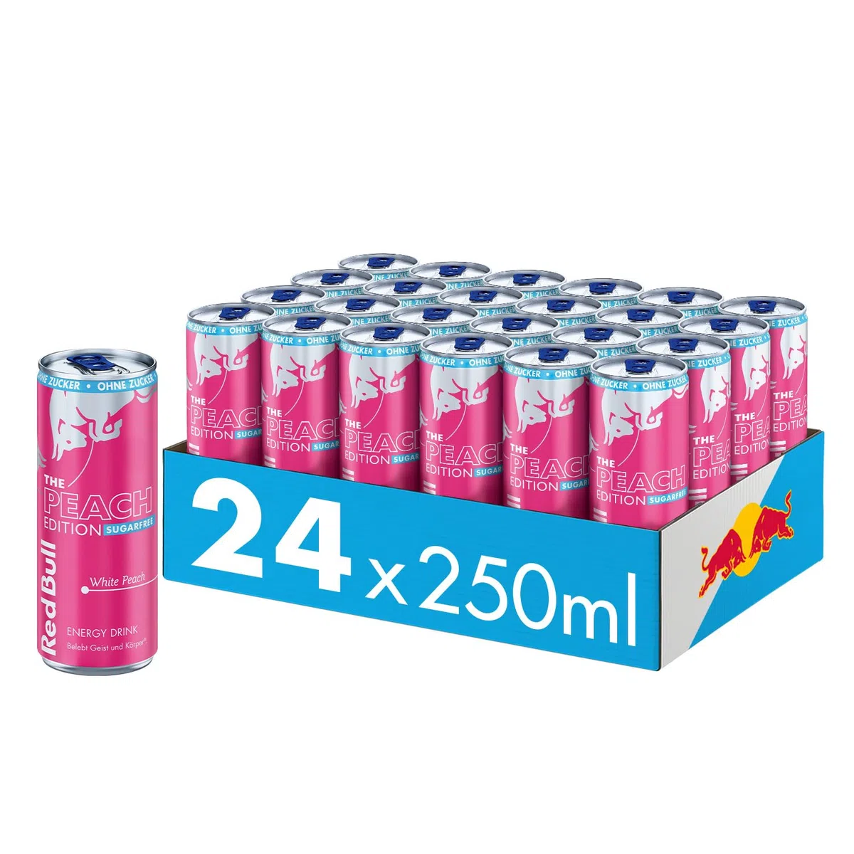 Red Bull Energy Drink Peach Edition (Sugarfree) - 24er Palette Dosen - Getränke mit White Peach Geschmack, EINWEG (24 x 250 ml)