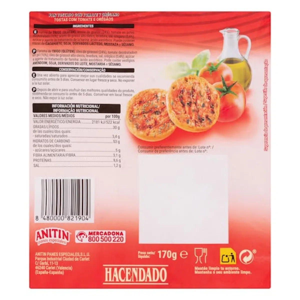 Toastbrot mit Tomate, 12er-Pack