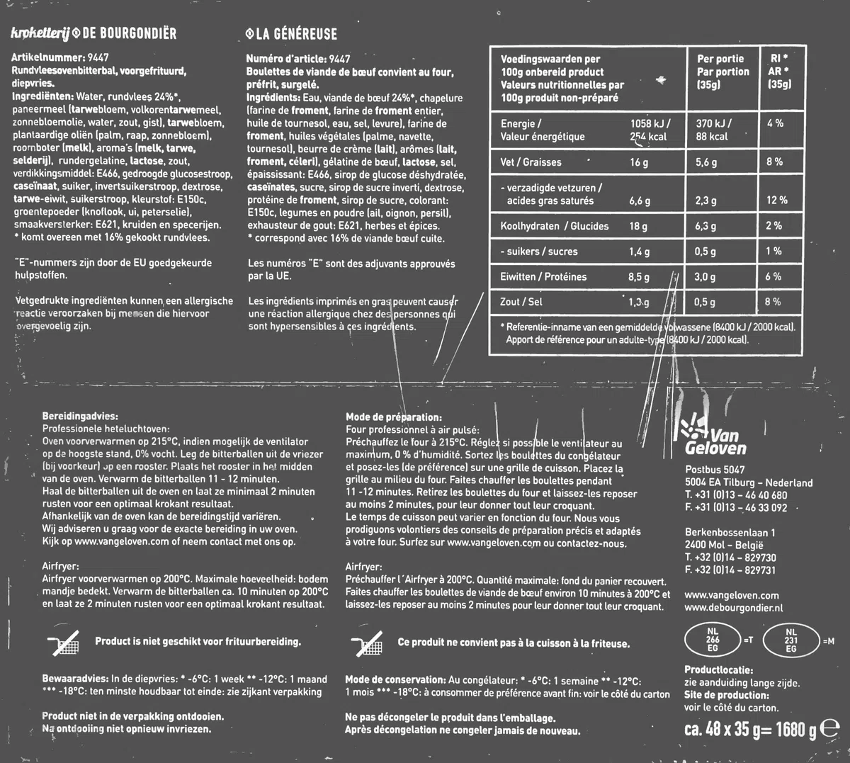 De Bourgondier Ofen Rindfleischbitterballen 48 Stk. x 35g I Bitterballen Rundvlees I TK Snacks aus den Niederlanden I für Airfryer und Backofen I Bitterballen aus Holland