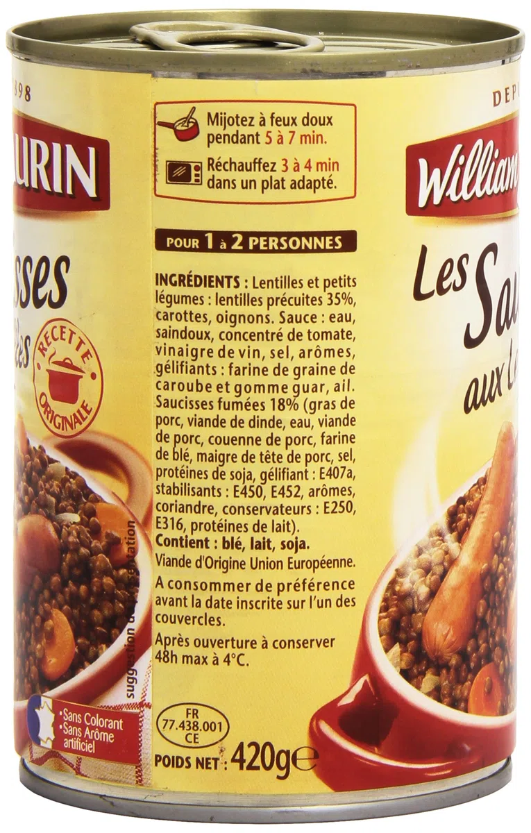 William Saurin Würste mit Linsen 420 g 6 Stück