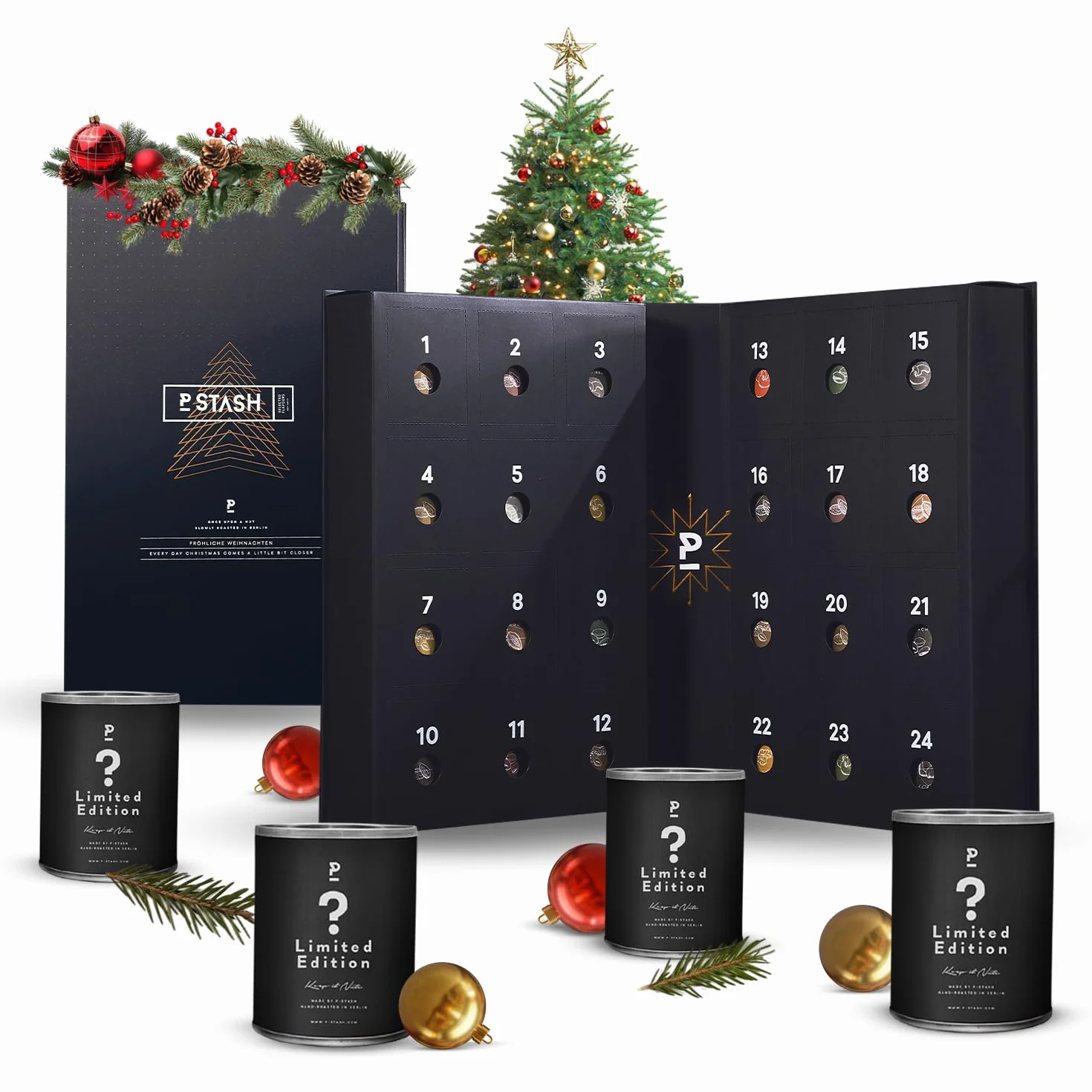 P-Stash Adventskalender 2025 Weihnachtskalender mit Nüssen & Schokolade Pistazien Mandeln Haselnüsse Erdnüsse Nussmischung handgeröstet Berlin