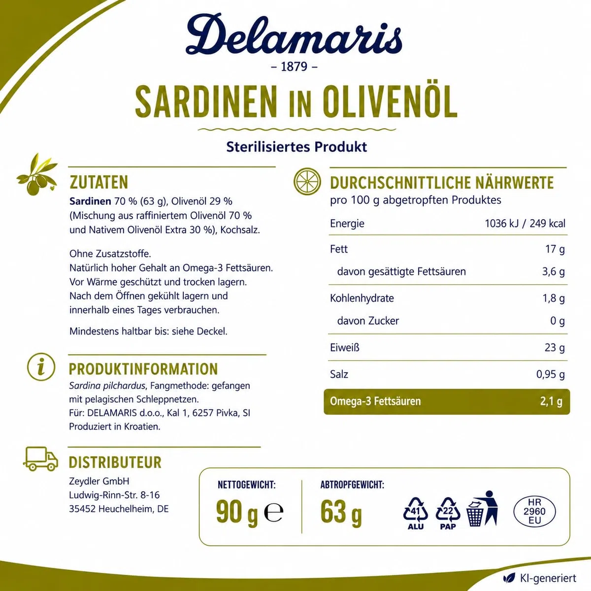 Sardinen in Olivenöl 20x90g 20er-Pack Glutenfrei Omega-3-Fettsäuren