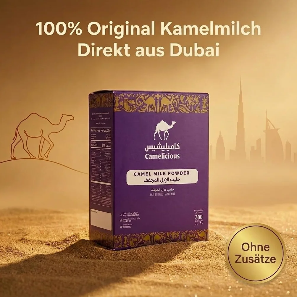 Kamelmilch Pulver 600 g – 100% reine Kamelmilch aus den Vereinigten Arabischen Emiraten – Original Camel Milk Powder – Ohne Zusätze (2x 300g)