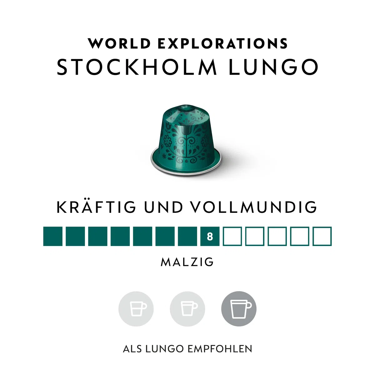 NESPRESSO ORIGINAL Stockholm Lungo 100 Kaffeekapseln | Arabica Kaffee, Dunkle Röstung, Intensität 8