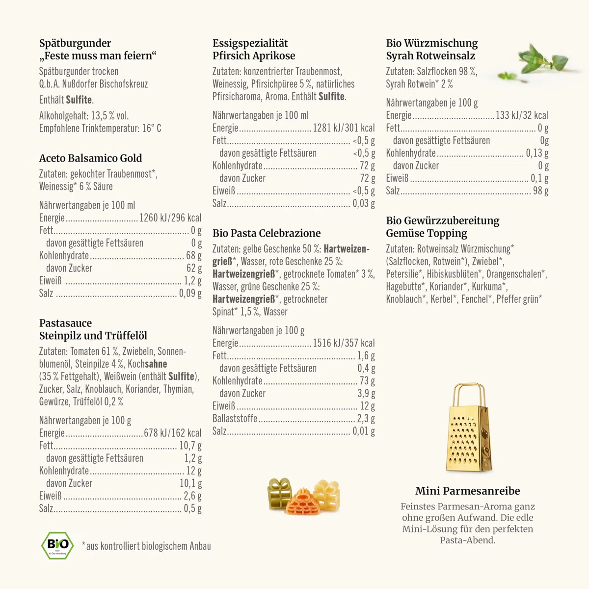 Gepp’s Feinkost Gourmet Geschenkset 60. Geburtstag Wein Gewürze Essig Pasta Parmesanreibe Geschenkkorb