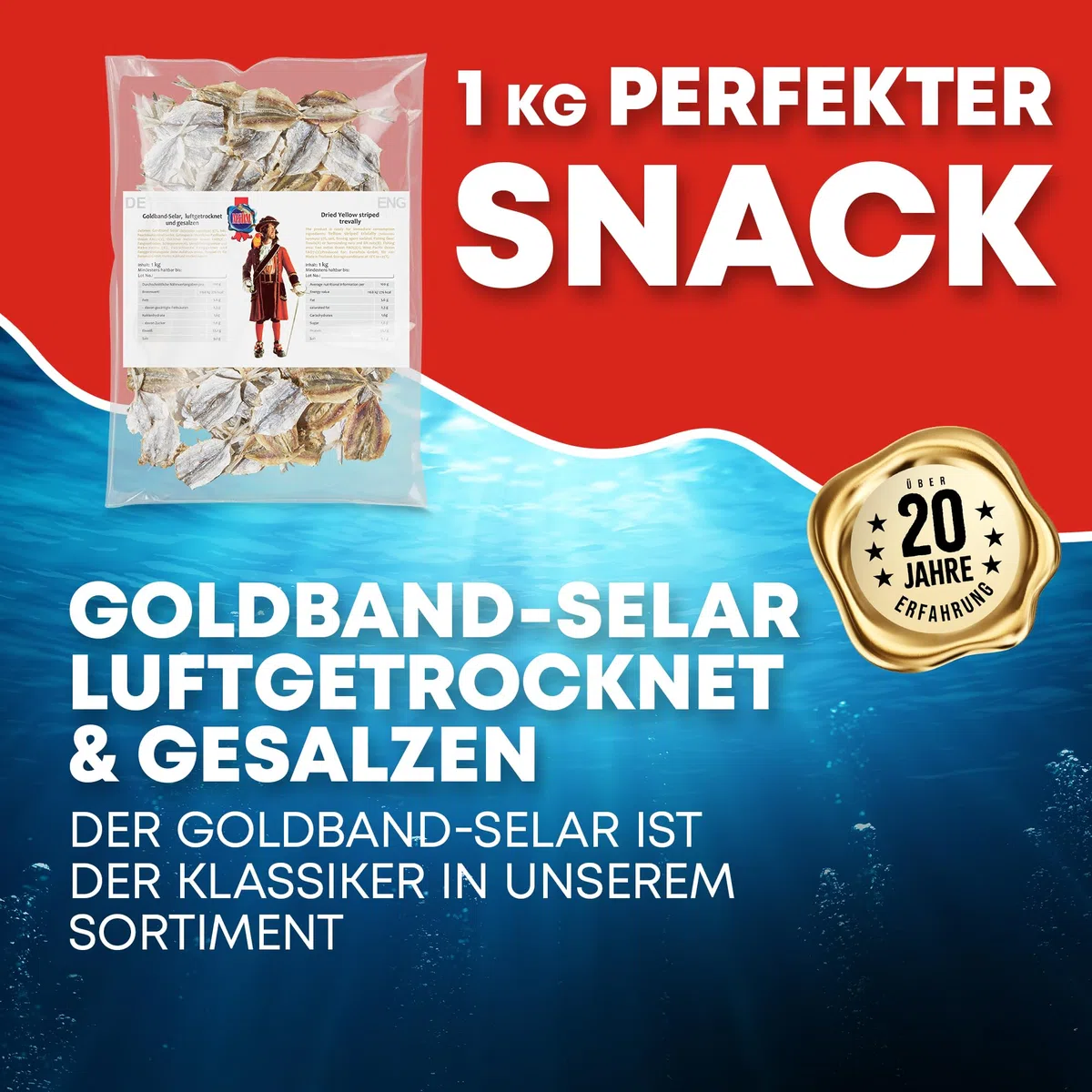 Goldband Selar Original 1kg - Fisch Jerky I High Protein I Snacks I Trockenfisch Omega 3 I Beef Jerky, Trockenfleisch & Chips Snack Alternative