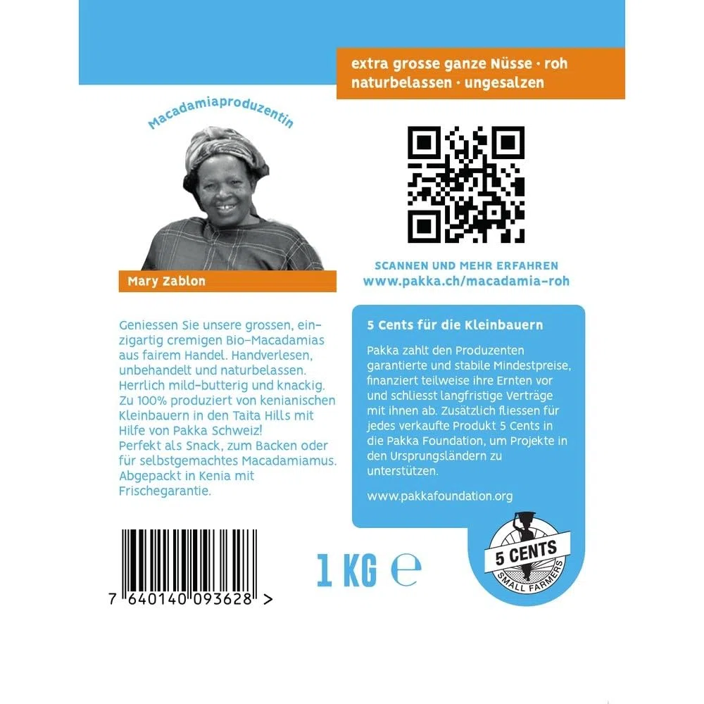 Bio Macadamia Nüsse 1000g roh ungeröstete extra große Kerne vegan Fair Trade Kenia