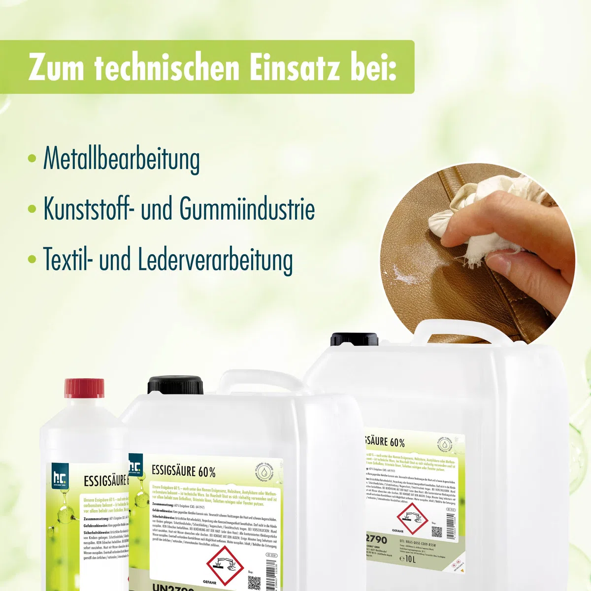 Höfer Chemie 2 x 10 L Essigsäure 60% - optimaler Reiniger und Entkalker - Premium Qualität Made in Germany - frisch abgefüllt im handlichen Kanister
