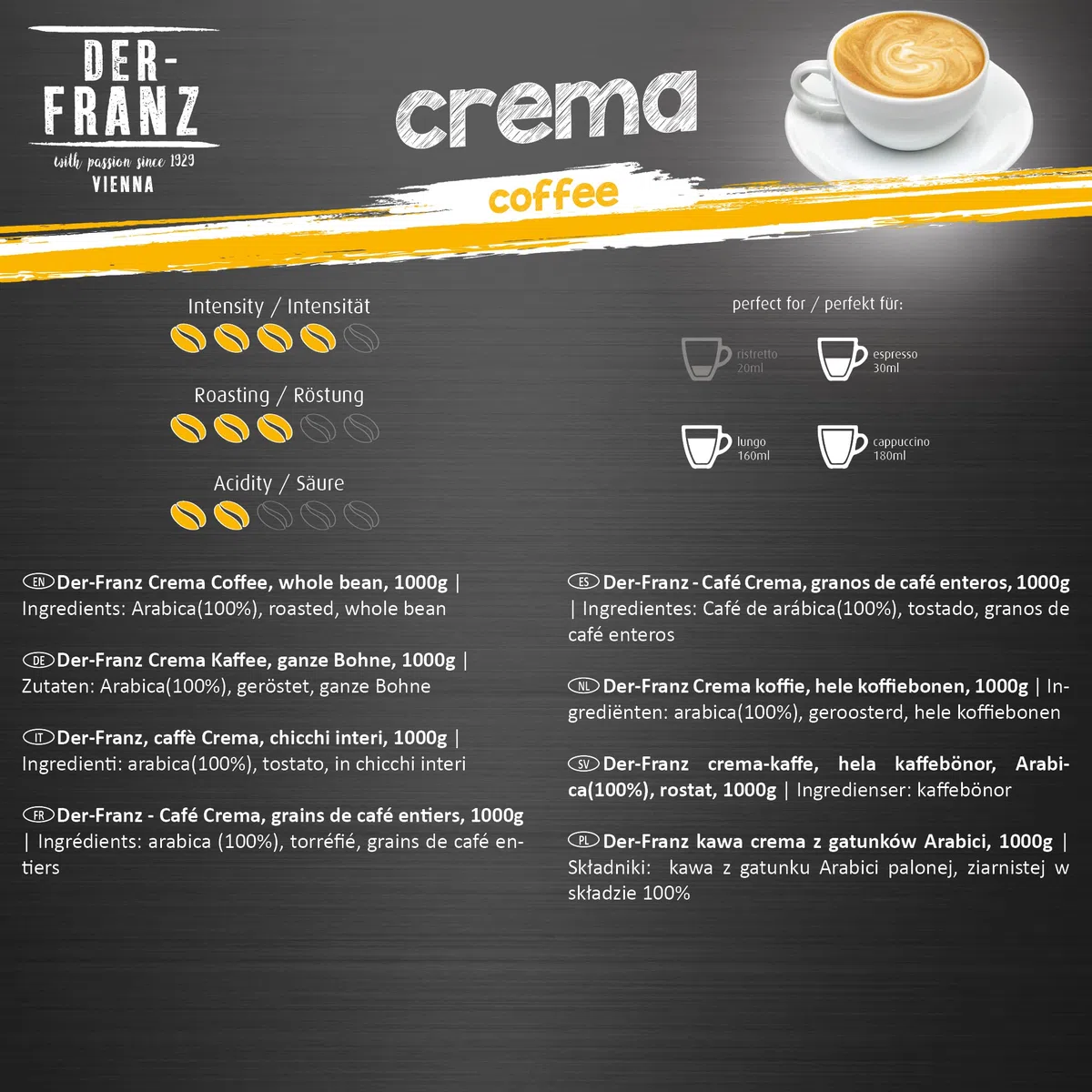 Der-Franz Crema Kaffee, ganze Bohne, 1000 g