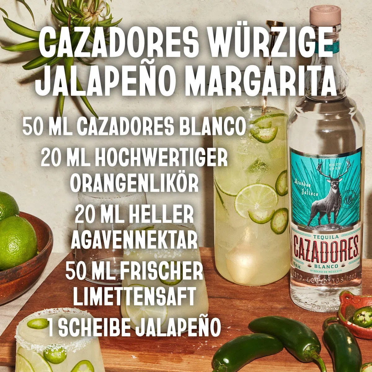 CAZADORES Tequila Blanco, 40% Alkoholgehalt, 70cl / 700ml, Doppelt Destillierter Alkohol aus 100% Blauer Weber-Agave