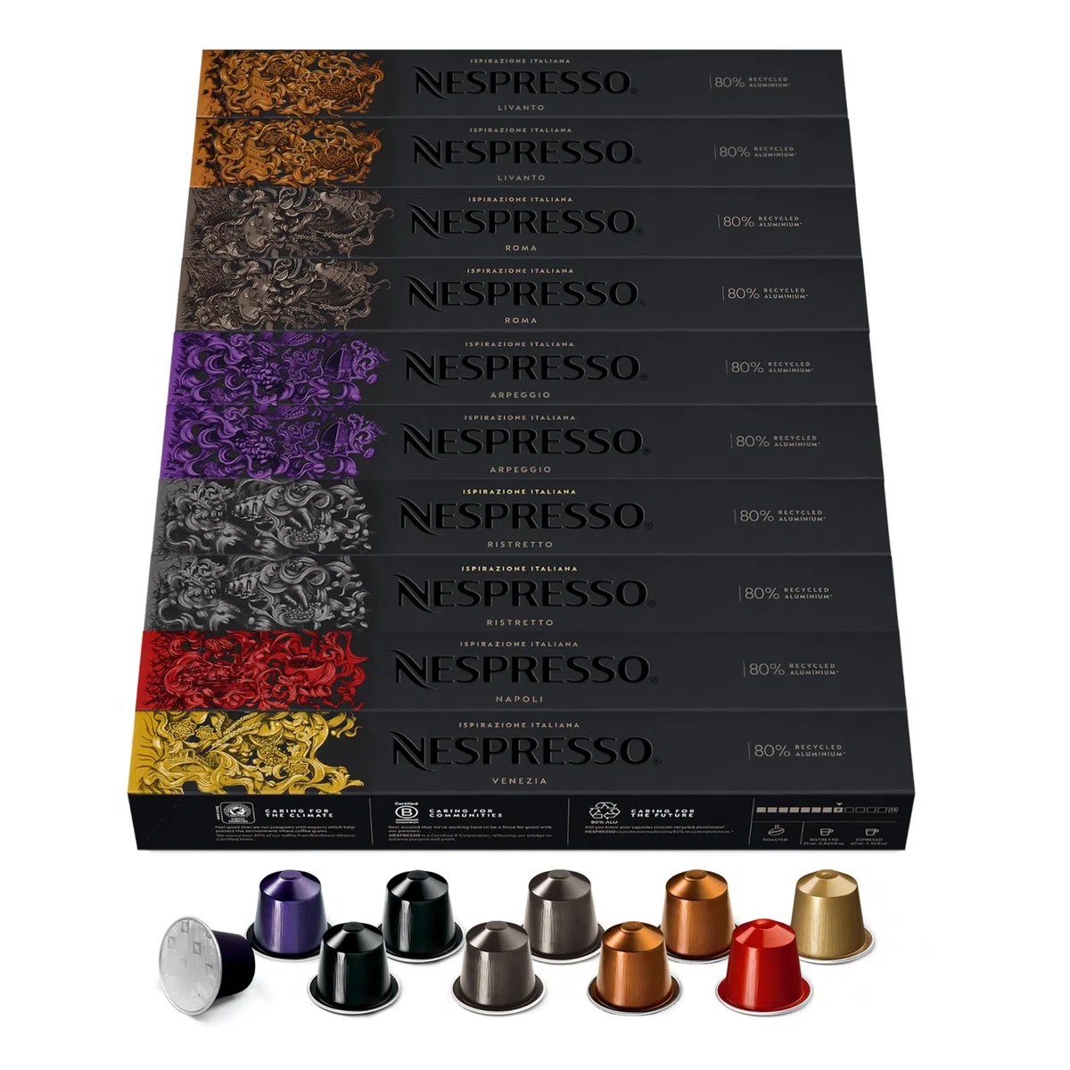NESPRESSO ORIGINAL Ispirazione Italiana Auswahl 100 Kaffeekapseln Arabica Robusta Kaffee Mittlere bis dunkle Röstung