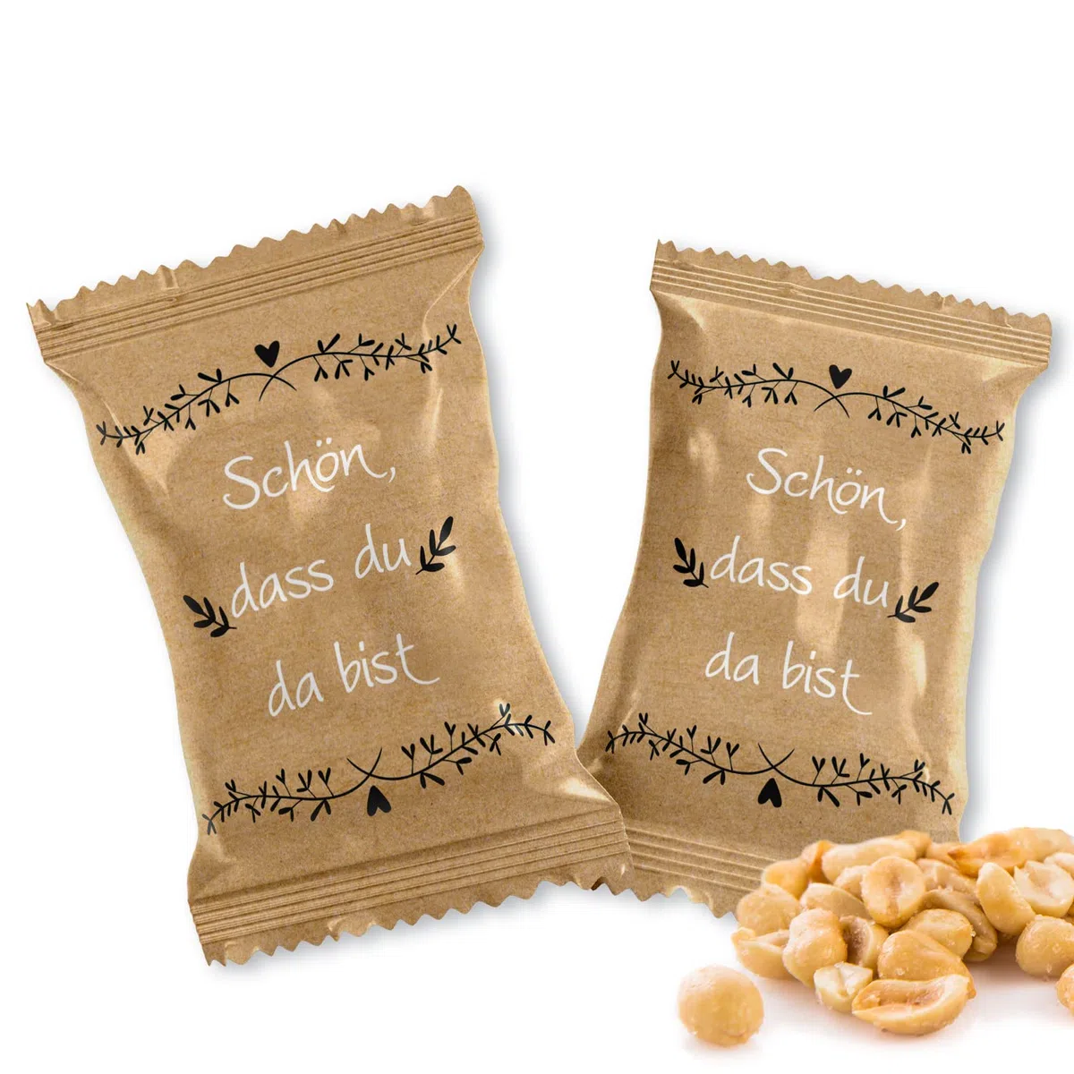 Logbuch-Verlag 50 kleine Snacks Erdnüsse Tütchen für Gäste als Geschenk Geburtstag Hochzeit Kundengeschenk Schön, dass du da bist 6 x 10 cm