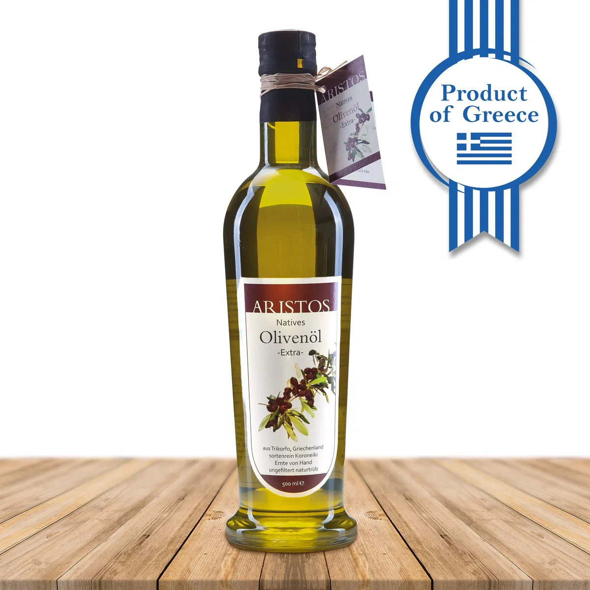 ARISTOS 3tlg griechisches Olivenöl Geschenk-Set mit Bio Essig, Extra Nativem Olivenöl & Schwarzer Tapenade im Geschenkkarton