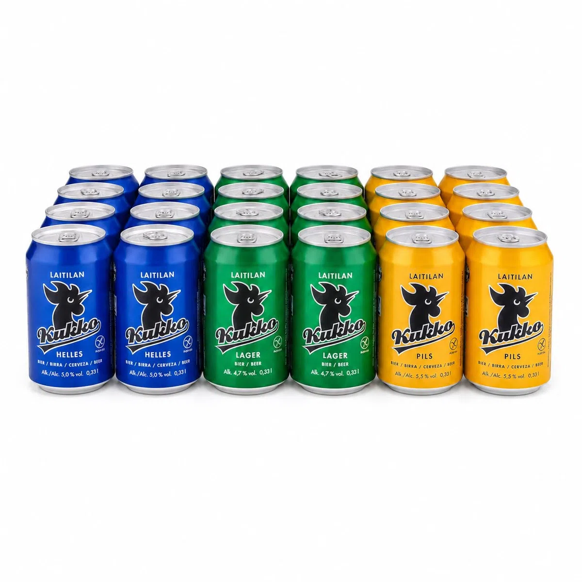 Kukko Glutenfreies Tasting Pack: Lager, Pils & Helles – Premium finnisches Craft-Bier, 24 × 0,33 L Dosen