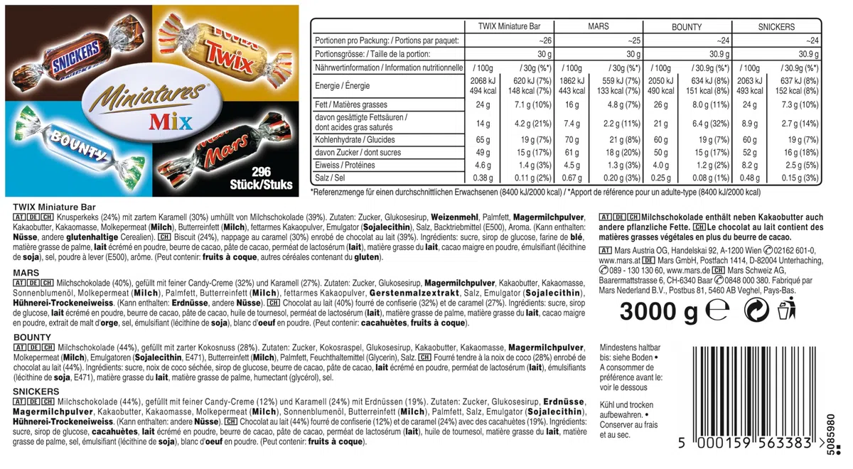Mini Schokoriegel Großpackung 3kg Party Mix