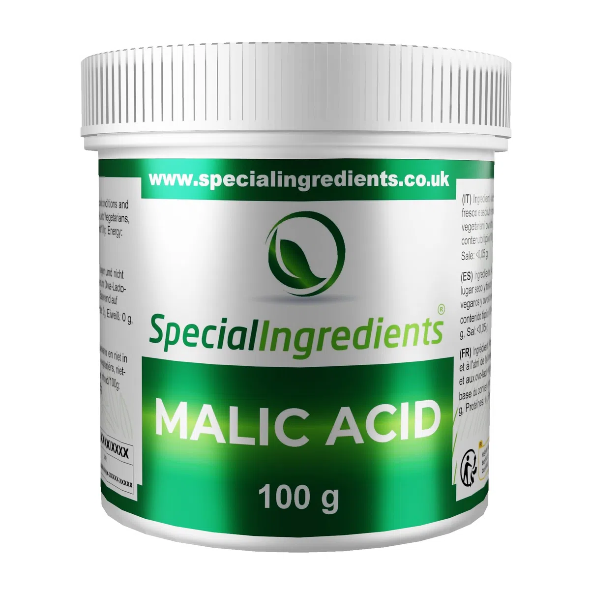 Special Ingredients Apfelsäure Pulver 100 g - Malic Acid - Geschmacksverstärker, Konservierungsmittel & Säureregulator - Für die Herstellung von Wein, Bier & Spirituosen - Premium-Qualität