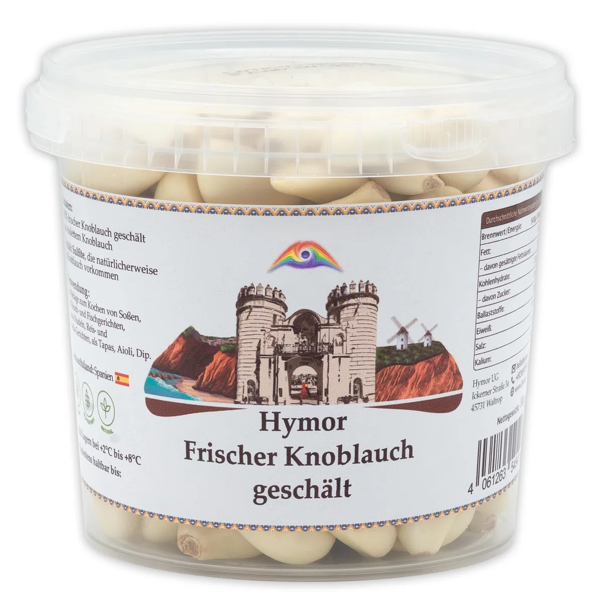 Hymor frischer Knoblauch geschält - 4x 1kg - geschälter Knoblauch aus Spanien, Ajo Morado aus Las Pedroñeras, sofort gebrauchsfertige spanische Knoblauch-Zehen, vielseitiges Würzmittel