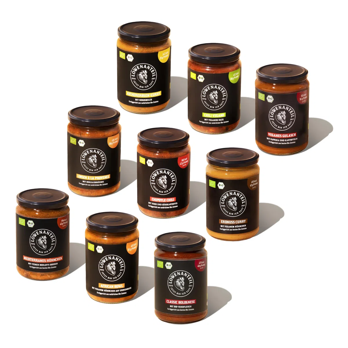 Löwenanteil STARTERBOX 9 proteinreiche Fertiggerichte Bio-Qualität 3 Minuten Ohne Zuckerzusatz