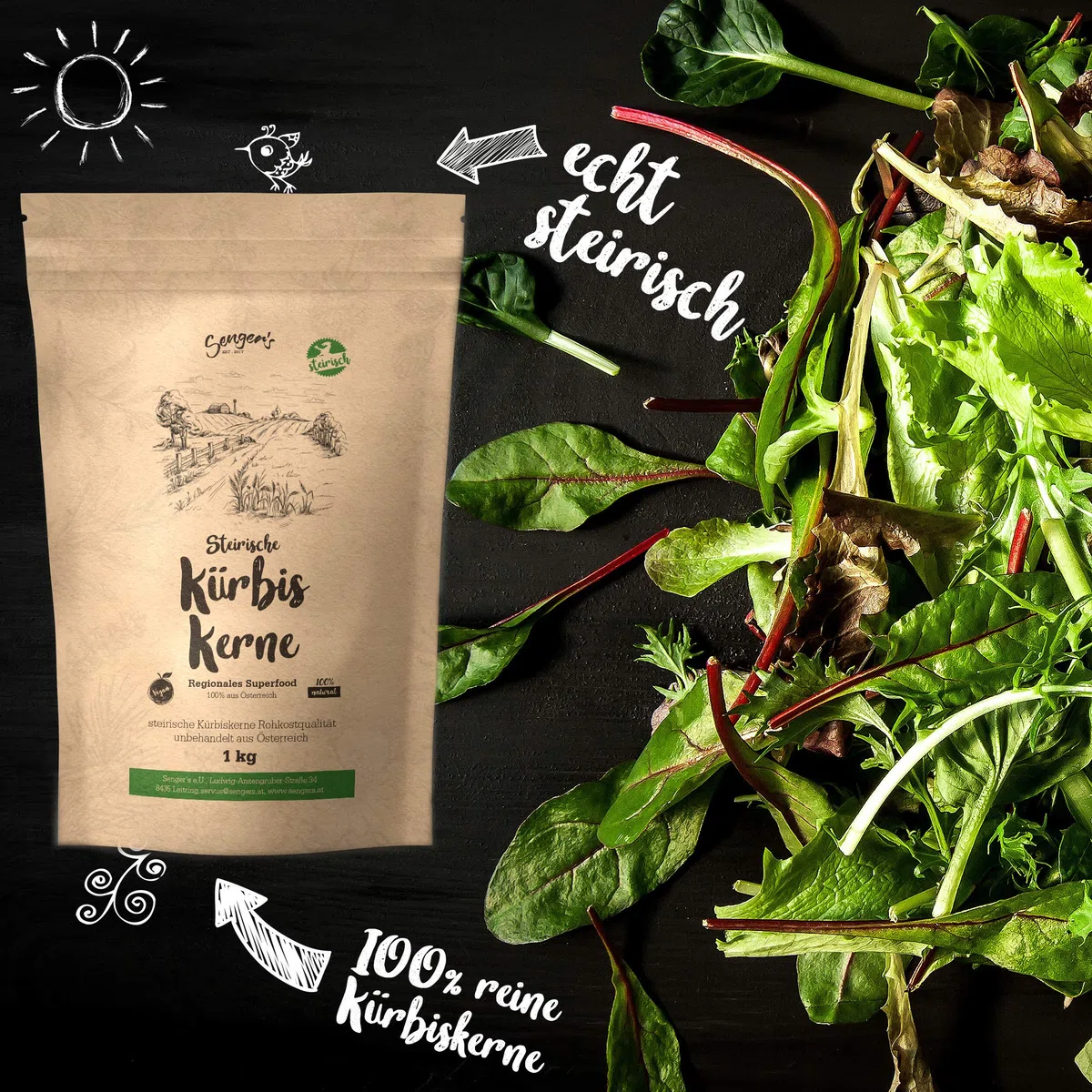 Senger's 2 kg Steirische Kürbiskerne Kürbiskern Rohkostqualität natur unbehandelt vegan geschält (2 KG)