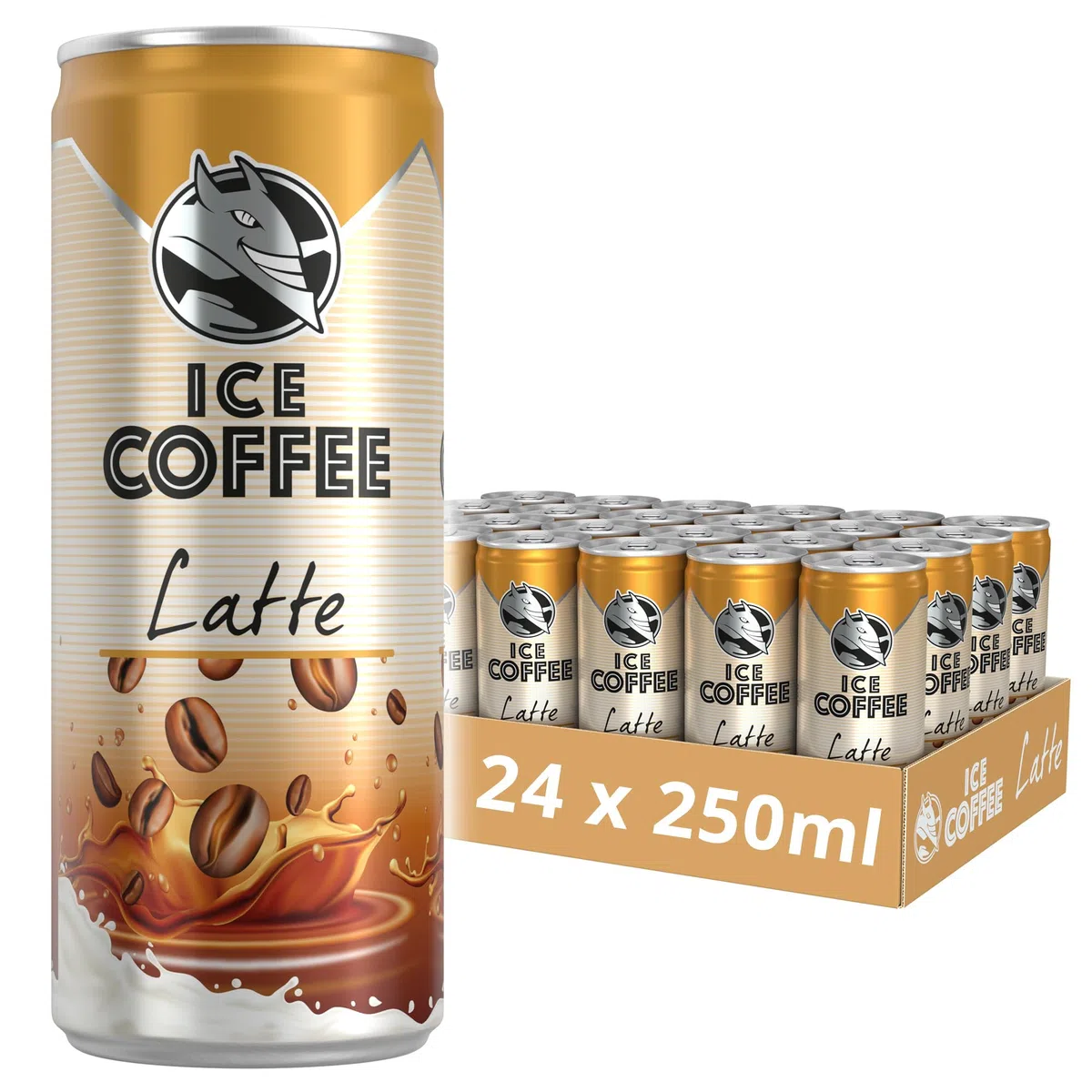 HELL Ice Coffee Latte 24 x 250 ml Dosen Multipack 40 mg/100 ml Koffein Arabica Robusta Kaffeebohnenextrakte 75% UHT-Milch trinkfertig