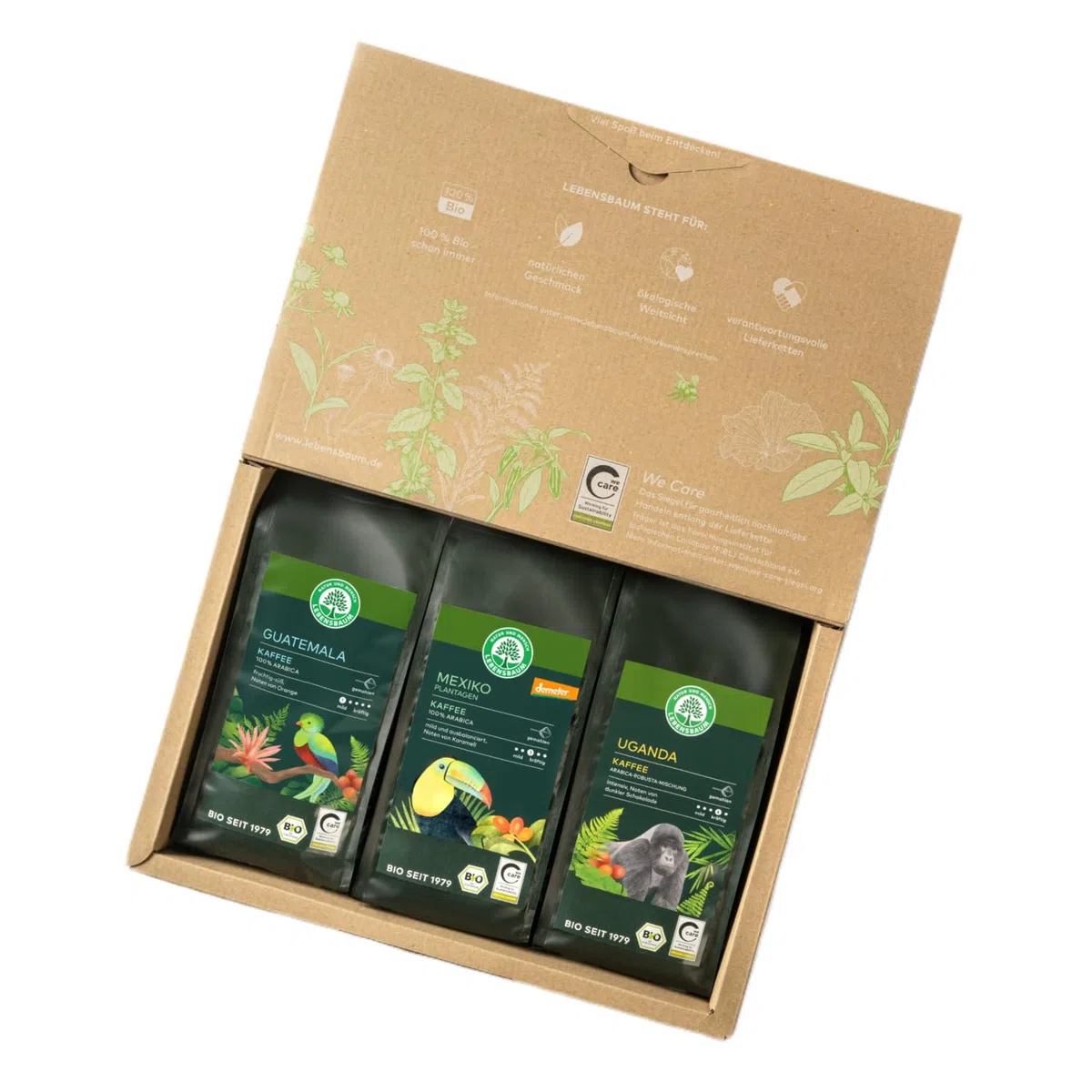 LEBENSBAUM Bio Kaffee Geschenkset Herkunftskaffee gemahlen 3 x 250 g Uganda Guatemala Mexiko