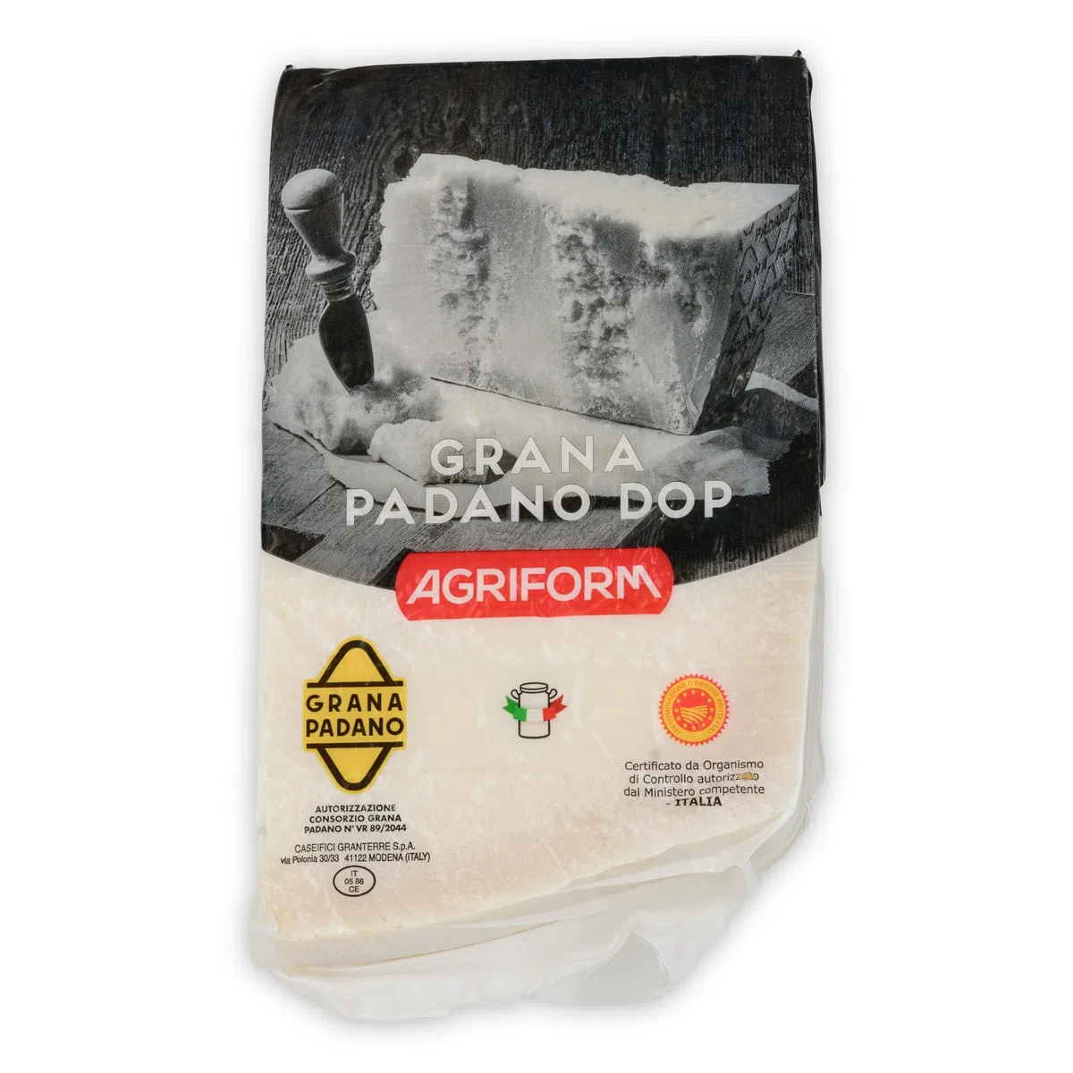 AGRIFROM GRANA PADANO 1kg formaggio-italiano-Hartkäse DOP Italienischer-Käse am Stück über 10 Monate gereift mit g.U.-Siegel zum Reiben würzig aromatisch