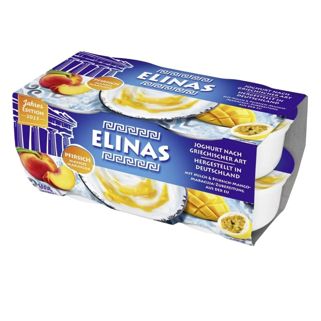 Elinas Joghurt nach griechischer Art Pfirsich-Mango-Maracuja 4 x 150 g 4er Pack Cremiger Fruchtjoghurt