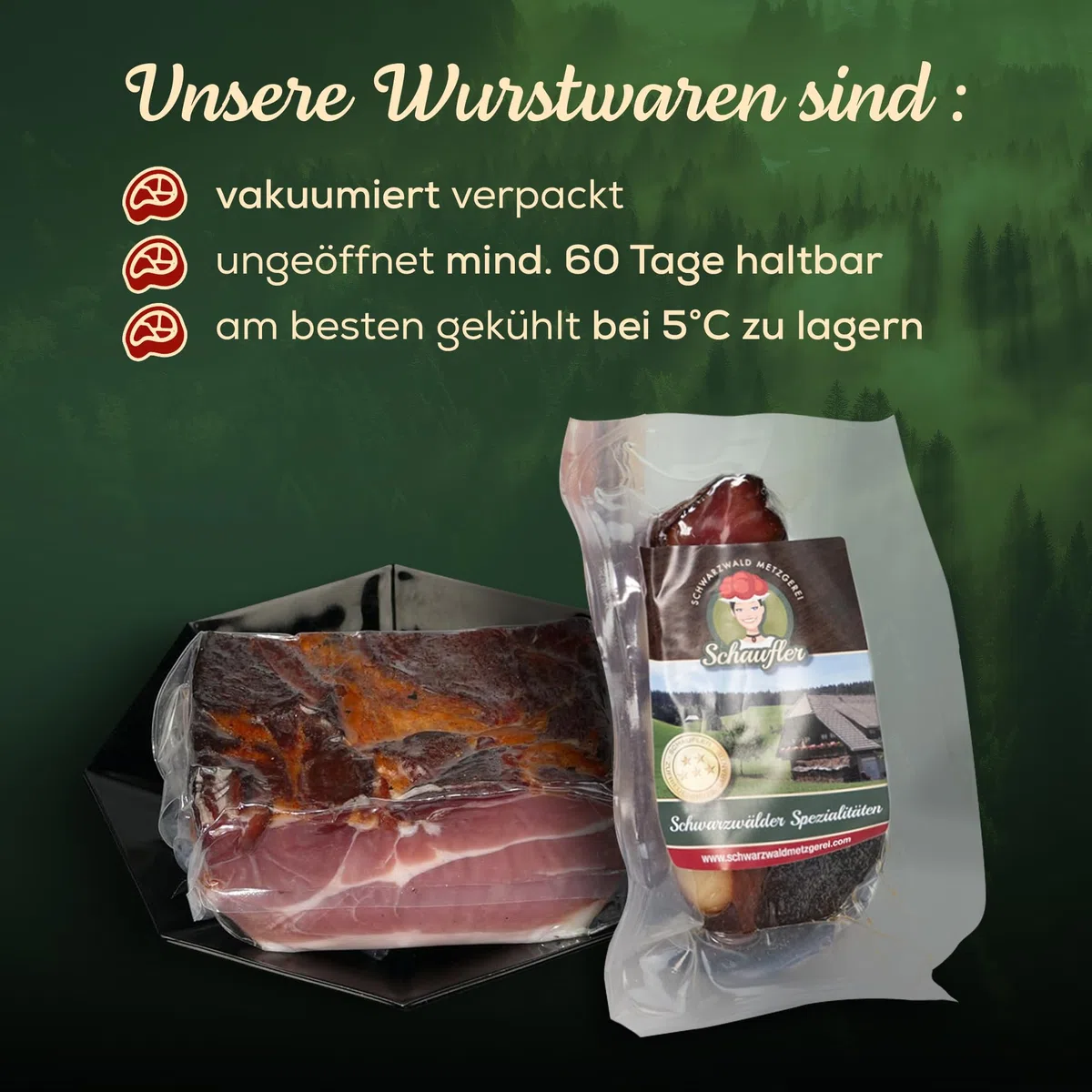 Schwarzwald Metzgerei – Schwarzwälder Schinken am Stück mit herzhaft rauchigem Aroma – Räucherschinken nach Schwarzwälder Tradition (500g)