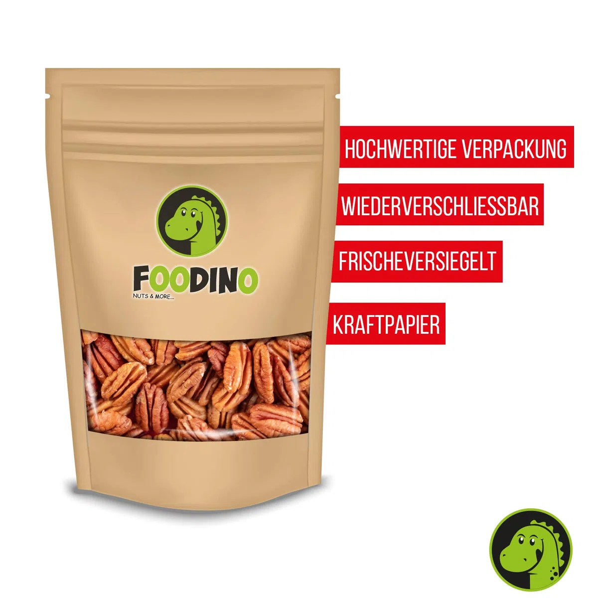 Pekannüsse naturbelassen ganz ungeröstet ungesalzen roh Pekannusskerne natur ohne Schale Pecannüsse unbehandelt 500g - 5kg Pekannuss Kerne wiederverschließbar Premium Qualität FOODINO (1kg)