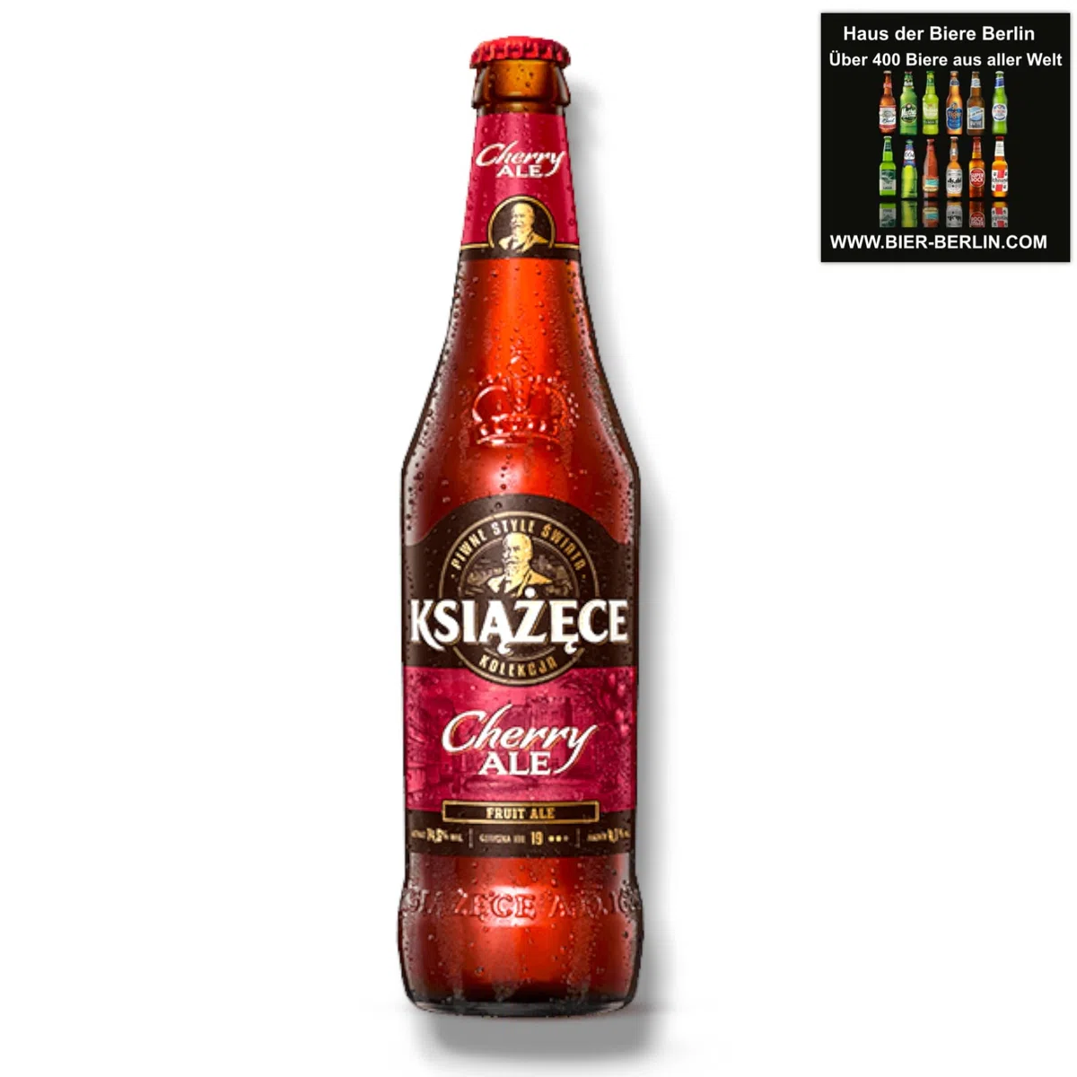 Książęce Cherry Ale 12 x 0,5l - Kirschbier aus Polen mit 4,1% Vol. - Inklusive Haus der Biere Berlin Bierdeckel