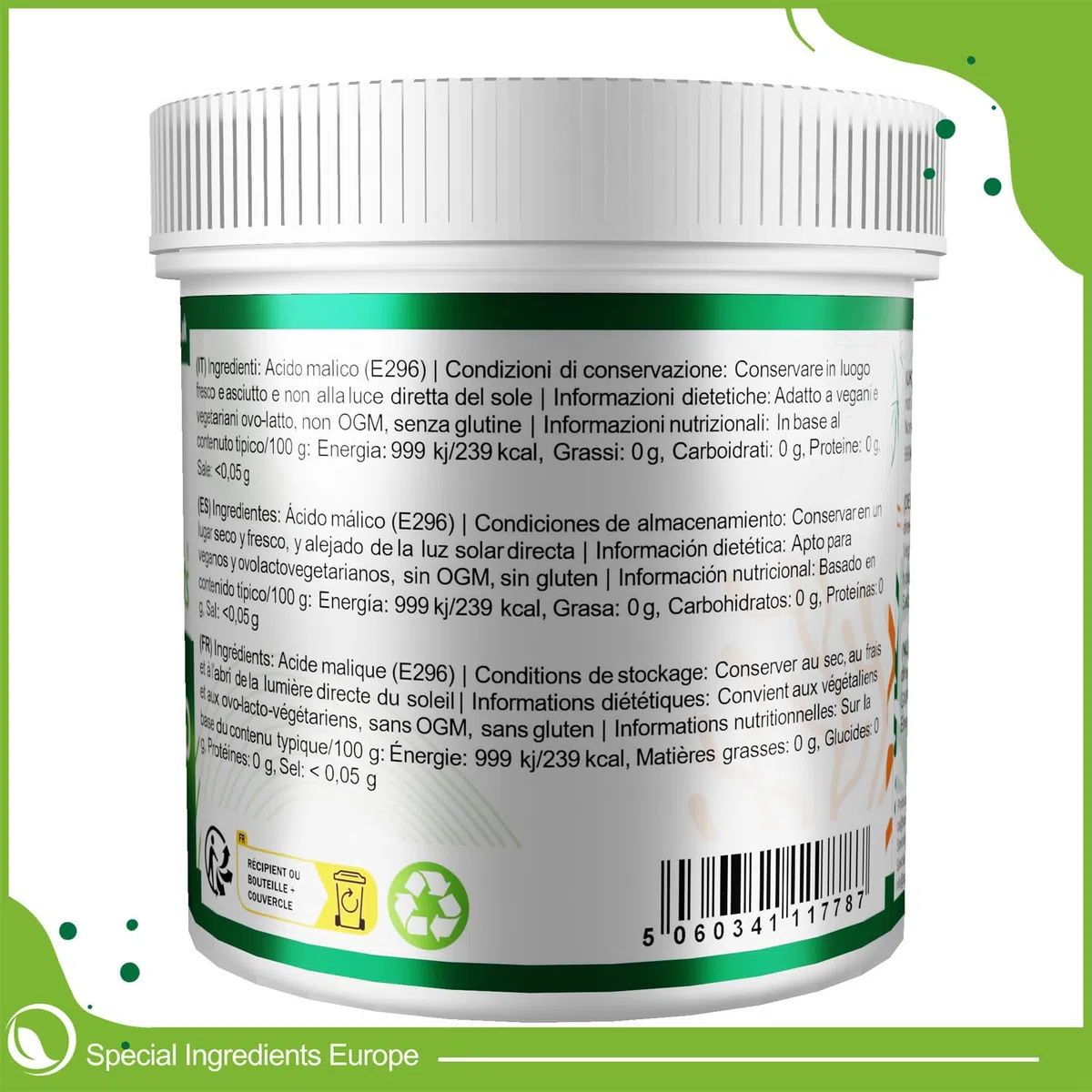 Special Ingredients Apfelsäure Pulver 100 g - Malic Acid - Geschmacksverstärker, Konservierungsmittel & Säureregulator - Für die Herstellung von Wein, Bier & Spirituosen - Premium-Qualität