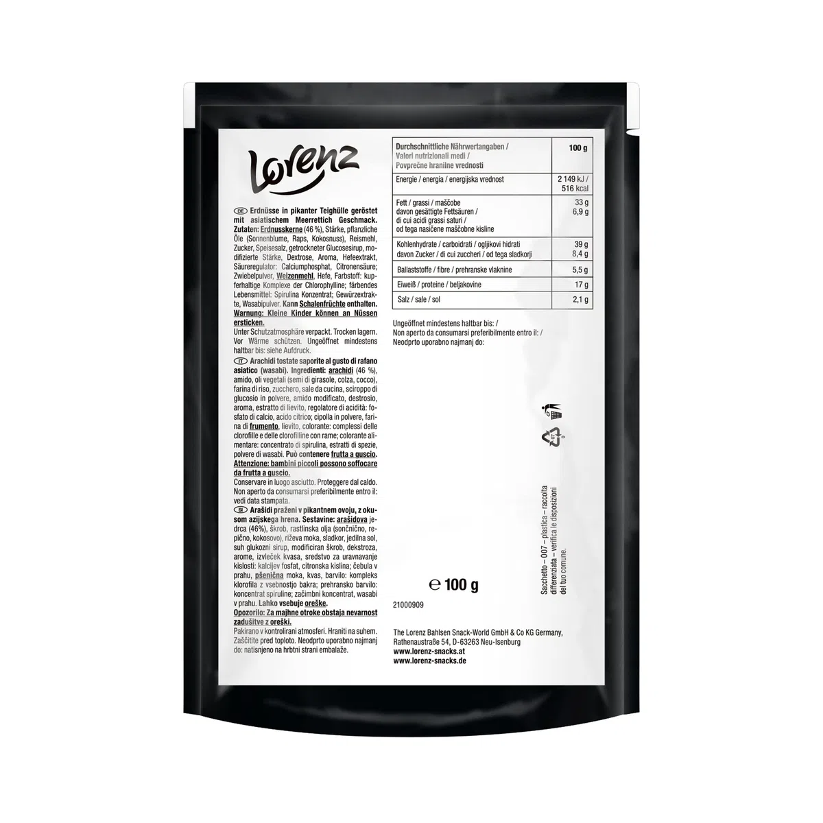 LORENZ | Wasabi Erdnüsse | 11 x 100 g | vegan