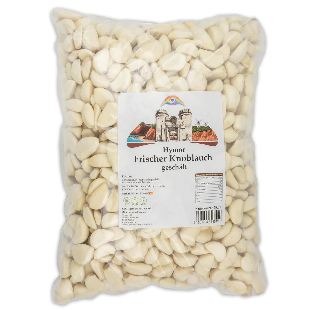 Hymor frischer Knoblauch geschält - 6x 5kg Großpack - spanischer geschälter Knoblauch, Ajo Morado aus Las Pedroñeras, speziell für Gastronomiebetriebe, Lebensmittelproduktion, Catering, Hotels
