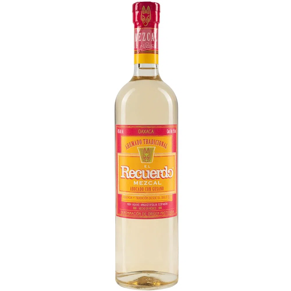 El Recuerdo Mezcal Abocado, Mezcal Flasche mit Agavenwurm, aus 100% Espadin-Agave, Inhalt 750ml, Alk 40%