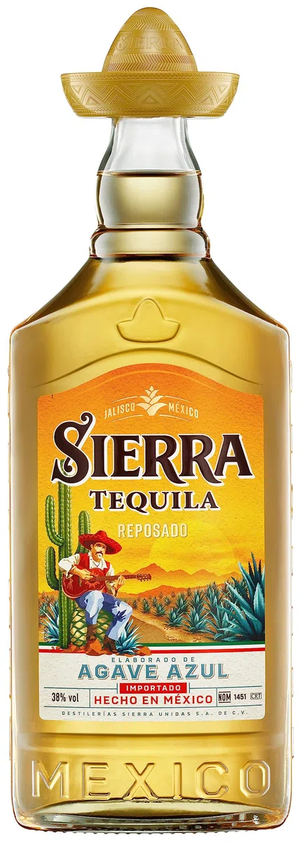 Sierra Tequila Reposado (1 x 700 ml) – das Original mit Sombrero aus Mexico – Reposado Tequila mit zarten Noten von Vanille und Karamell – ideal als Shot mit Zimt & Orange – 38 % Alk.
