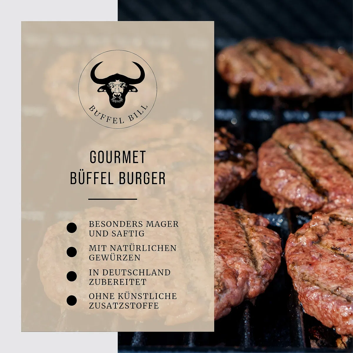 BÜFFEL BILL Gourmet Burger 6x180g Mageres Wasserbüffelfleisch Brisket Schulter