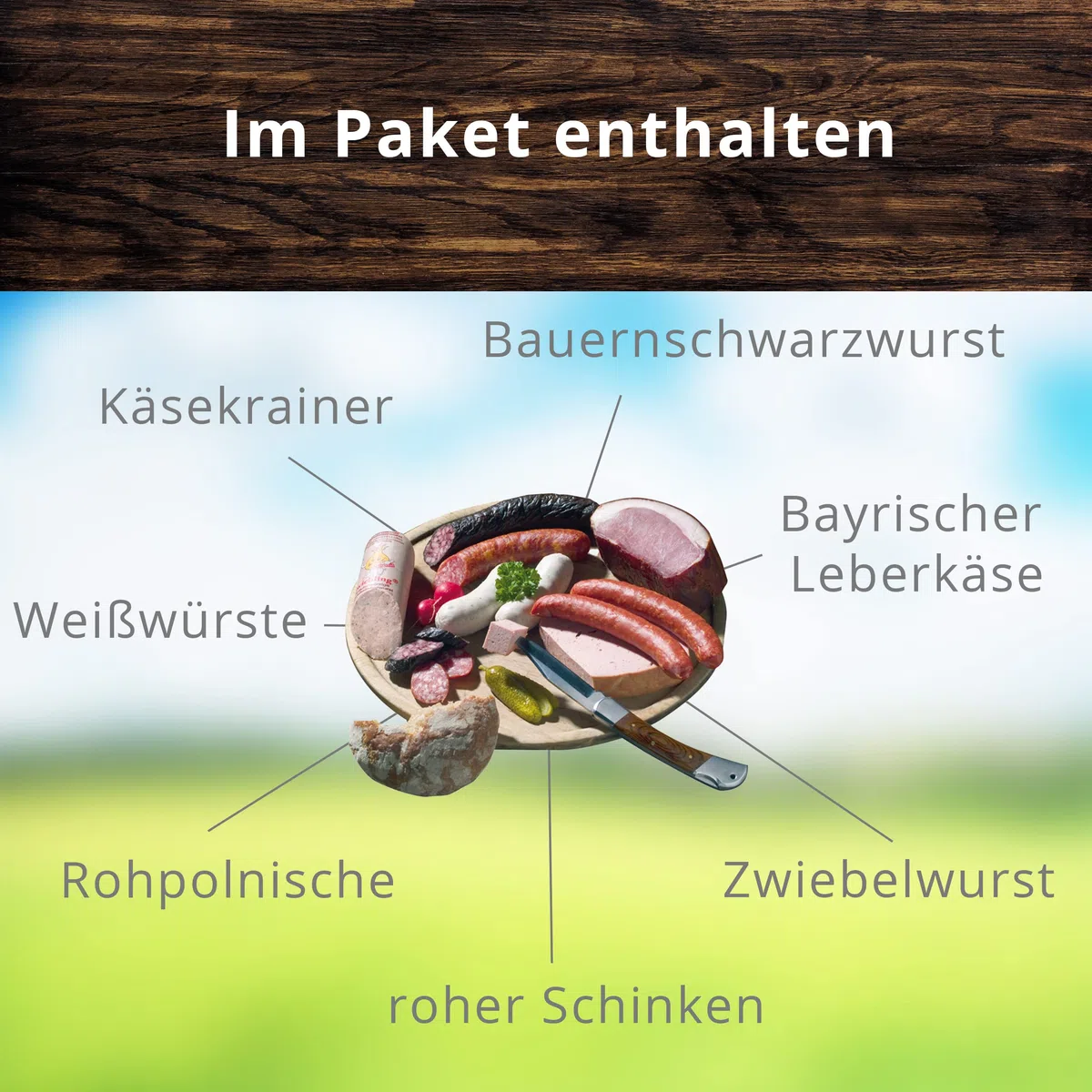 Landmetzgerei Schiessl Bayerisches Probier-Packerl 1 kg Hausmacher Wurst Leberkäse Schinken Salami Glutenfrei laktosefrei Geschenkset