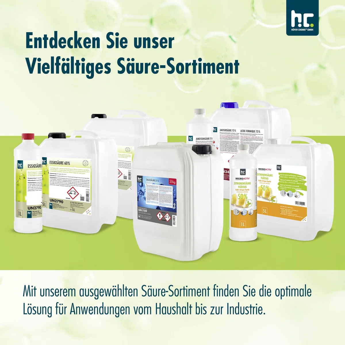 Höfer Chemie 2 x 10 L Essigsäure 60% - optimaler Reiniger und Entkalker - Premium Qualität Made in Germany - frisch abgefüllt im handlichen Kanister