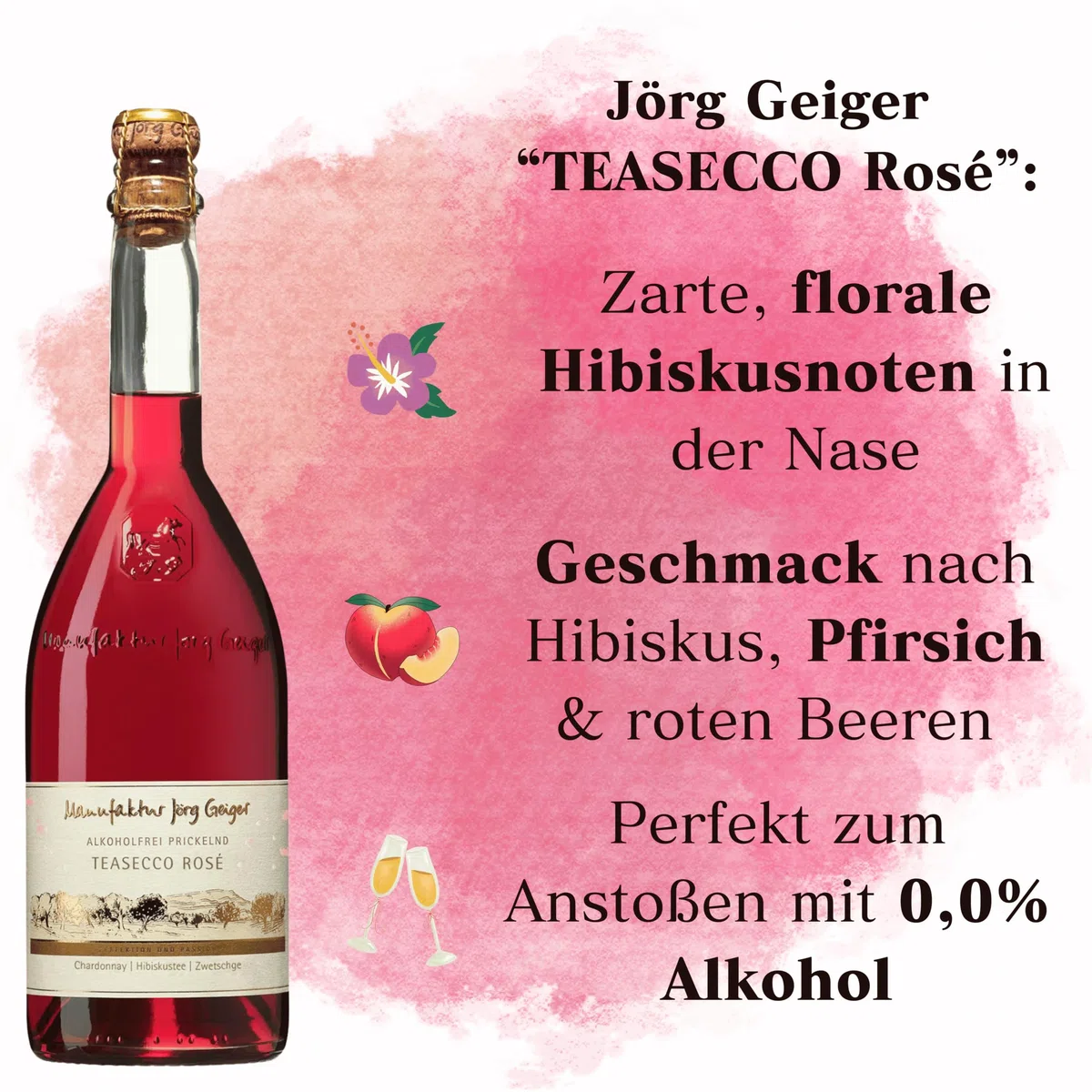 Jörg Geiger Teasecco Weiß & Rosé Alkoholfrei Prickelnd 6x0,75l mit Sektverschluss