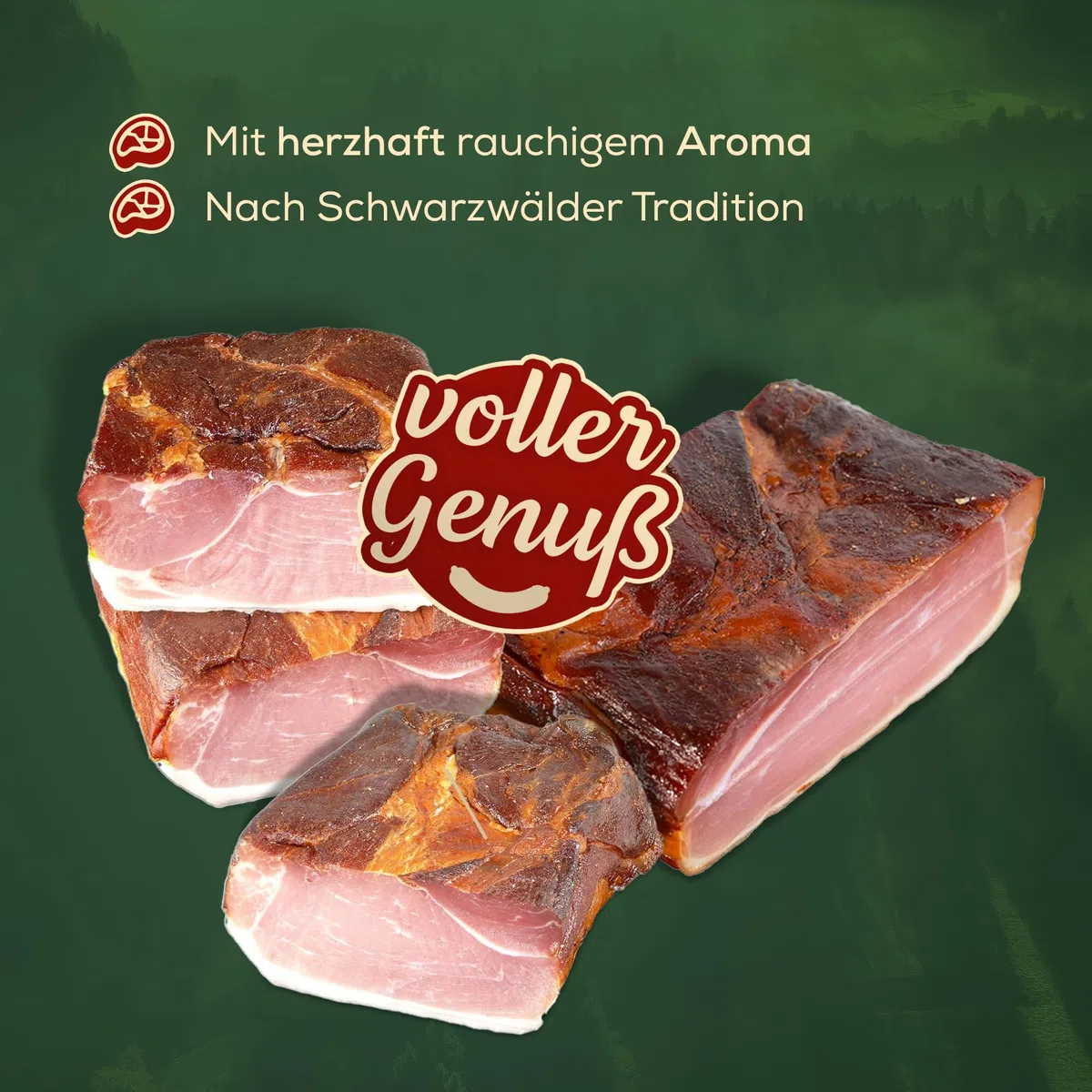 Schwarzwald Metzgerei – Schwarzwälder Schinken am Stück mit herzhaft rauchigem Aroma – Räucherschinken nach Schwarzwälder Tradition (500g)