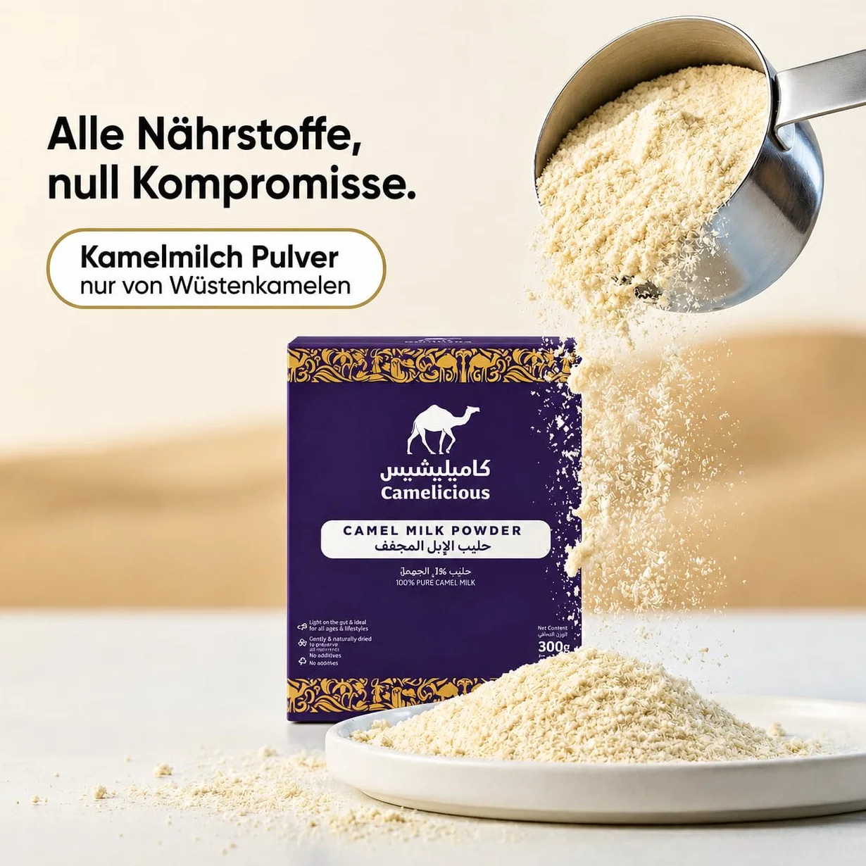 Kamelmilch Pulver 600 g – 100% reine Kamelmilch aus den Vereinigten Arabischen Emiraten – Original Camel Milk Powder – Ohne Zusätze (2x 300g)