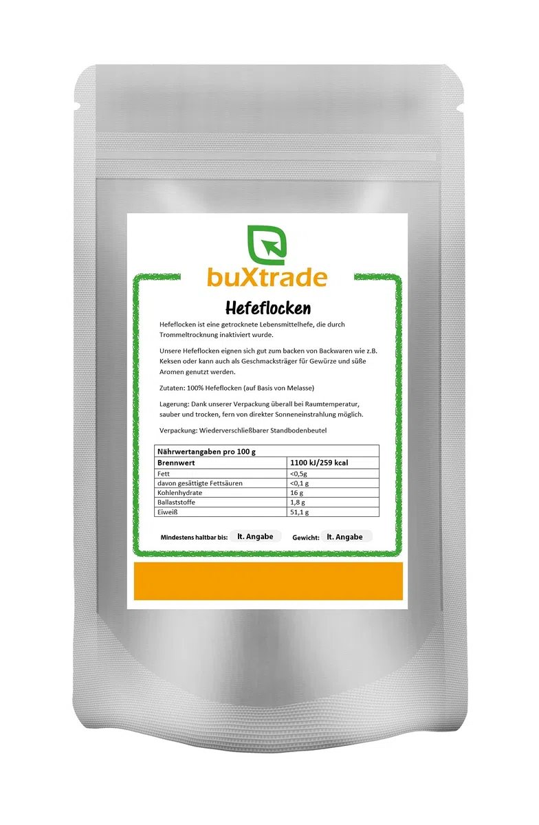 Hefeflocken | Hefe | getrocknet | Melasse | rein | Lebensmittelhefe | Buxtrade | Versch. Mengen (500 g)