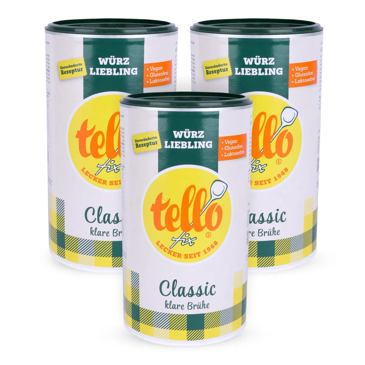 Tellofix Classic Klare Brühe 3x 900g Gemüsebrühe ohne Geschmacksverstärker vegan glutenfrei