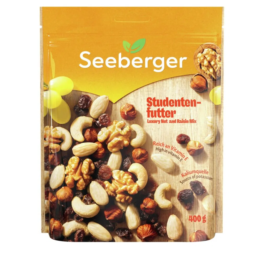 Seeberger Studentenfutter 7er Pack Klassische Nuss-Frucht-Mischung Haselnusskernen Mandeln Walnüssen Cashewkernen Rosinen vegan 7 x 400 g