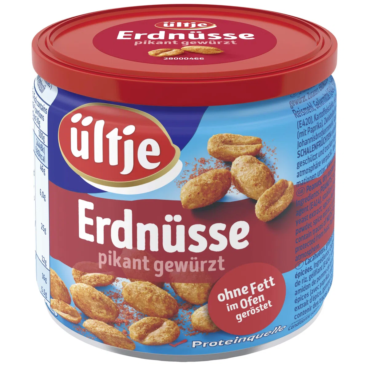 ültje Erdnüsse pikant gewürzt, ohne Fett geröstet, Dose, 16er Pack (16 x 180 g)