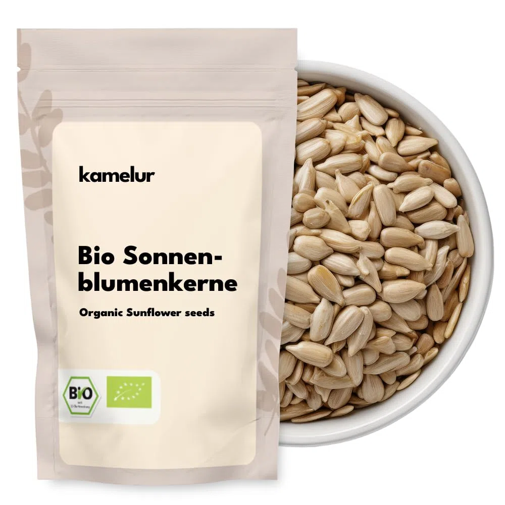 Kamelur Bio Sonnenblumenkerne geschält 2kg – Sonnenblumenkerne zum Backen, Kochen & Salat – geschälte Sunflower Seeds aus kontrolliert biologischem Anbau